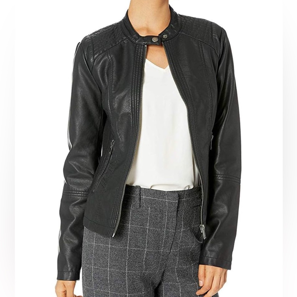 Sebby Collection Women's Faux Leather Moto Detail Jacket Size Small